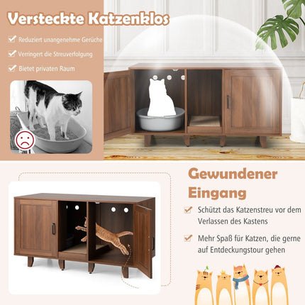 Cat cabinet for cat toilet with 2 doors & scratching board & entrance 120 x 52 x 65 cm coffee
