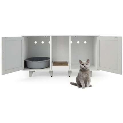 Cat cabinet for cat toilet with 2 doors & scratching board & entrance 120 x 52 x 65 cm light gray