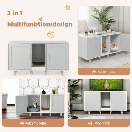 Cat cabinet for cat toilet with 2 doors & scratching board & entrance 120 x 52 x 65 cm light gray