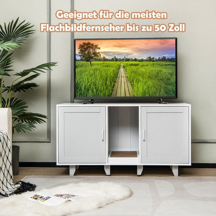 Cat cabinet for cat toilet with 2 doors & scratching board & entrance 120 x 52 x 65 cm light gray