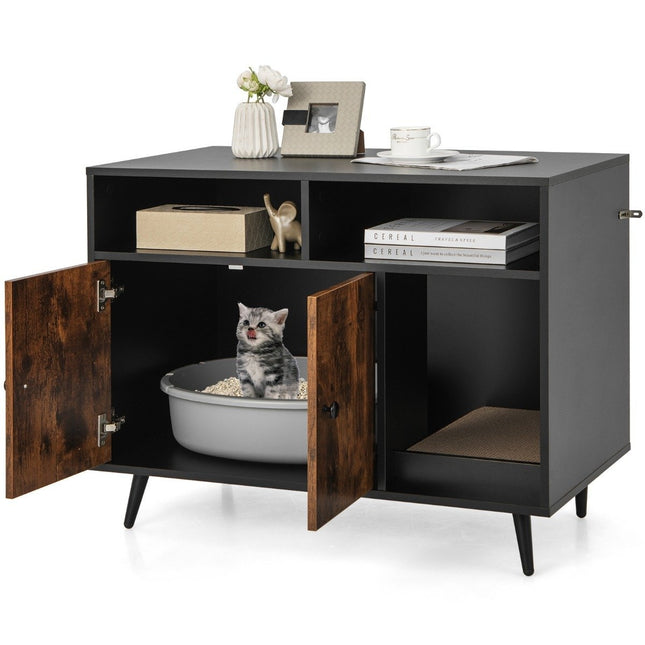 Kattenkast met krabpaal en schuine metalen poten 90 x 50 x 70 cm