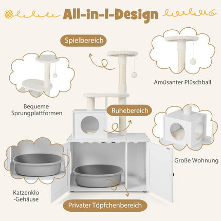 Cat cabinet with scratching post & sisal scratching post housing for cat toilets cat furniture white