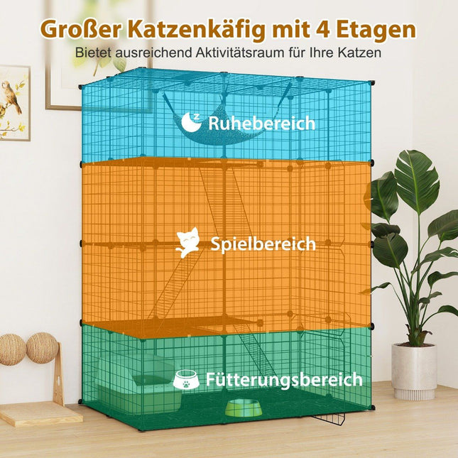 Cat cage 4-story large cat enclosure with hammock 3 ladders 4 doors & skylight