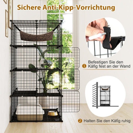 Cat cage 4-story large cat enclosure with hammock 3 ladders 4 doors & skylight