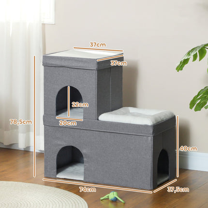 Cat house with pillow - 3 levels, grey, up to 5 kg