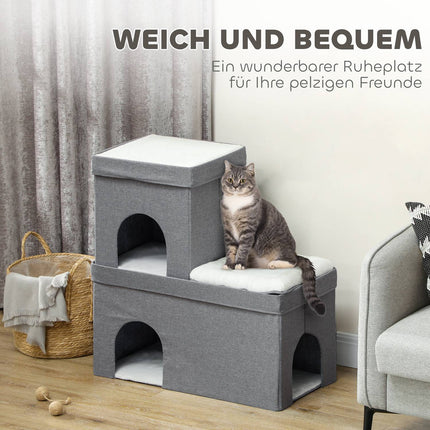 Cat house with pillow - 3 levels, grey, up to 5 kg