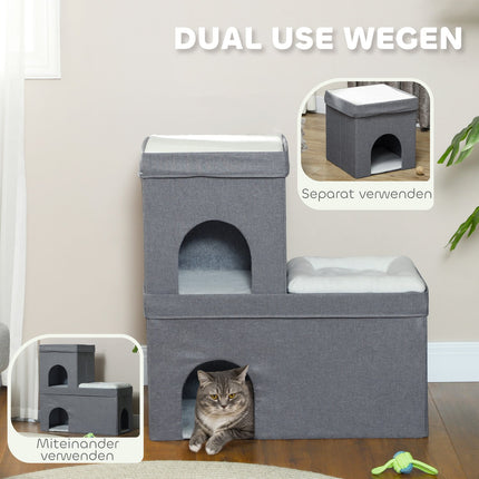 Cat house with pillow - 3 levels, grey, up to 5 kg