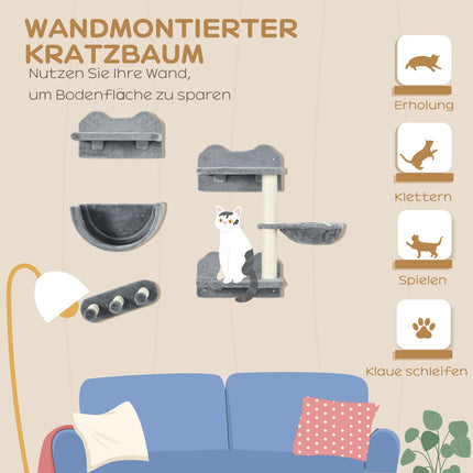 Cat climbing wall set with scratching post and hammock