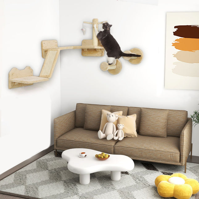 Cat climbing wall set with scratching post and play ball