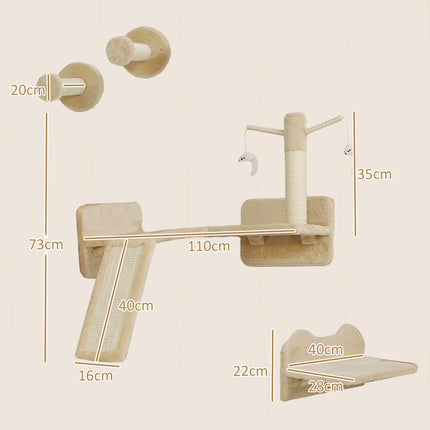 Cat climbing wall set with scratching post and play ball