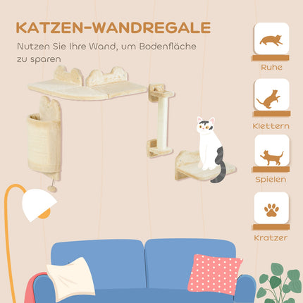 Cat climbing wall set, 4-piece plush furniture, beige