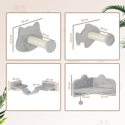 Cat Climbing Wall Set, 4-piece with steps and sisal poles