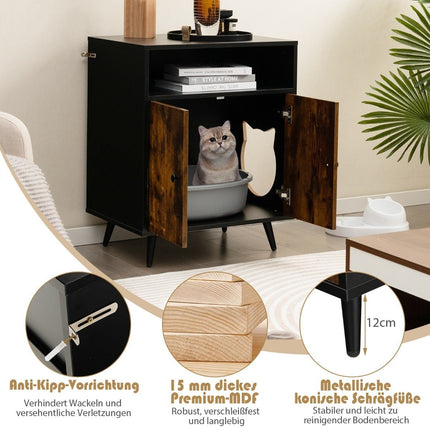 Cat cupboard cat toilet cat house with double doors & entrance 60 x 45 x 75 cm black + natural