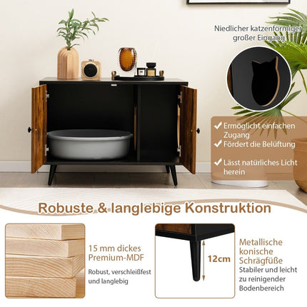 Cat cupboard cat toilet cat house with double doors & entrance 80 x 50 x 57 cm black + natural