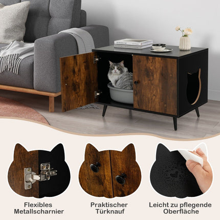 Cat cupboard cat toilet cat house with double doors & entrance 80 x 50 x 57 cm black + natural