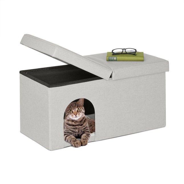 Cat hide in beige with lid