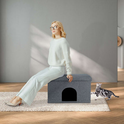 Cat hide with seat cushion in grey