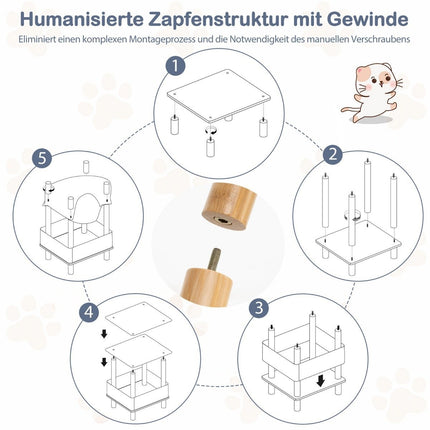 Cat house 2 levels bamboo raised cat bed with storage space 40 x 40 x 53 cm natural + gray