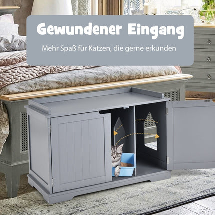 Cat house with bed indoor cat house closed litter box with entrance gray