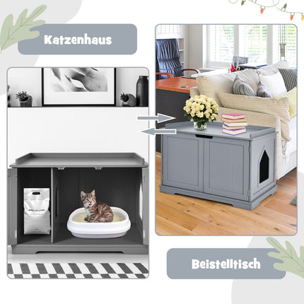 Cat house with bed indoor cat house closed litter box with entrance gray