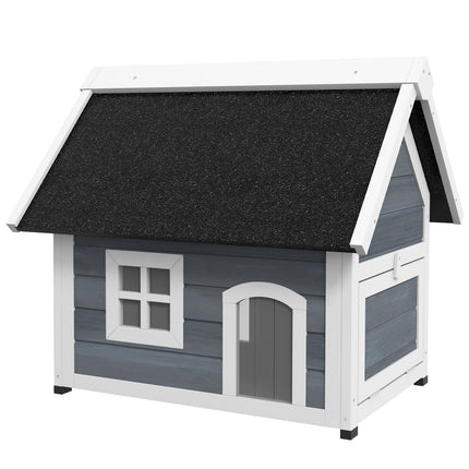 Wooden cat house, weatherproof, hinged roof, gray