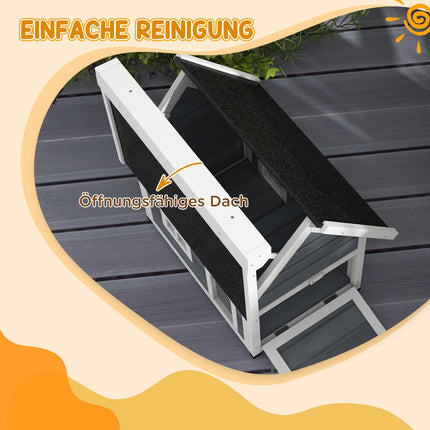 Wooden cat house, weatherproof, hinged roof, gray