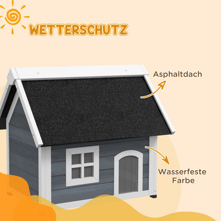 Wooden cat house, weatherproof, hinged roof, gray