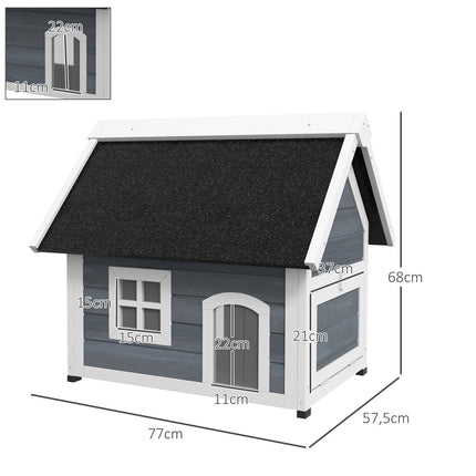 Wooden cat house, weatherproof, hinged roof, gray