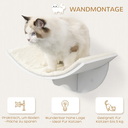 Wall-mounted cat bed with plush pillow, white