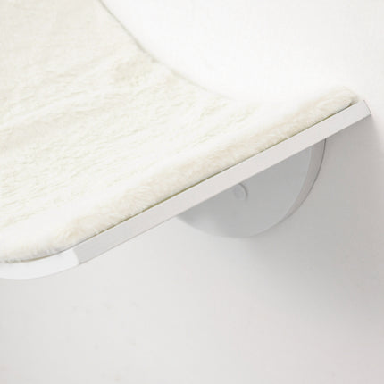 Wall-mounted cat bed with plush pillow, white