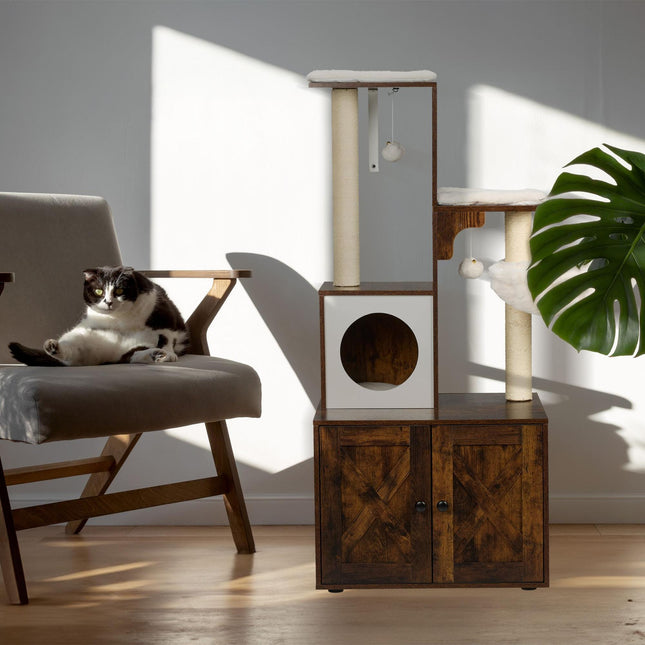 Cat scratcher with litter box cabinet 128 cm