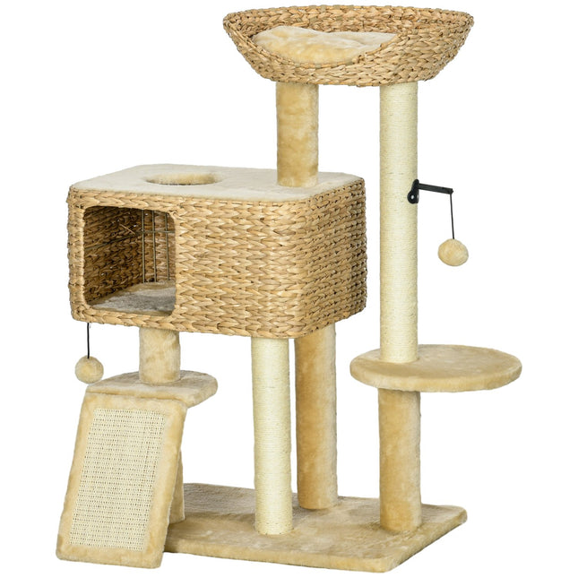 Cat tree 98cm with Sisal, 2 beds, Toy Ball, Beige