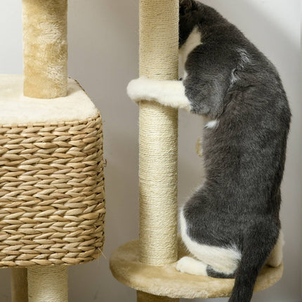 Cat tree 98cm with Sisal, 2 beds, Toy Ball, Beige