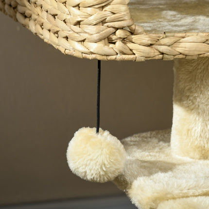 Cat tree 98cm with Sisal, 2 beds, Toy Ball, Beige