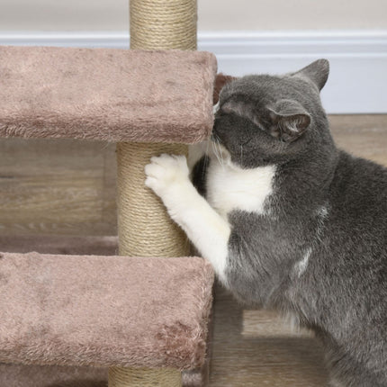 Cat and dog stairs, 3 steps with scratching posts, plush brown