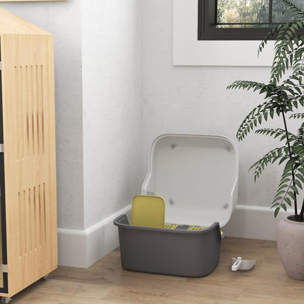 Cat box with lid & strainer, indoor, plastic, cream