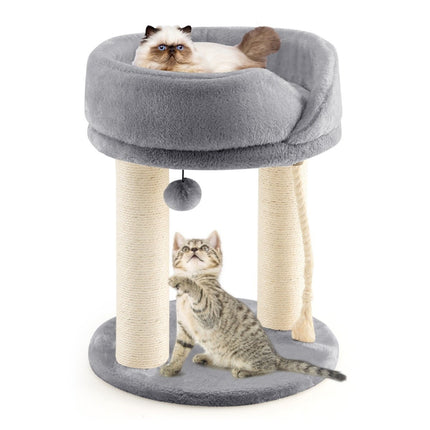 Cat tree cat scratching post with soft seat sisal tower for cats gray
