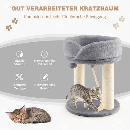 Cat tree cat scratching post with soft seat sisal tower for cats gray