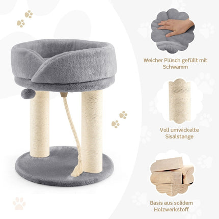 Cat tree cat scratching post with soft seat sisal tower for cats gray