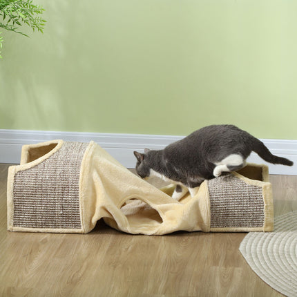 Foldable cat tunnel - 2 houses, 3 openings, beige