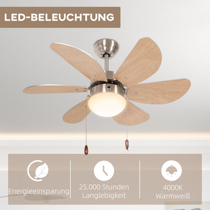 Ceiling fan with LED light, 6 reversible book leaves