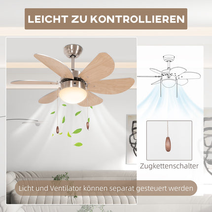 Ceiling fan with LED light, 6 reversible book leaves