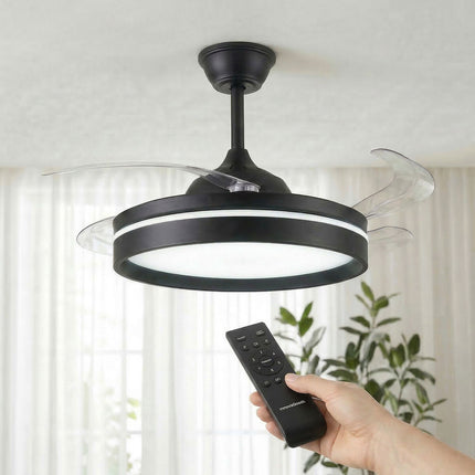 Ceiling Fan with LED Light, Remote, 4 Retractable Blades