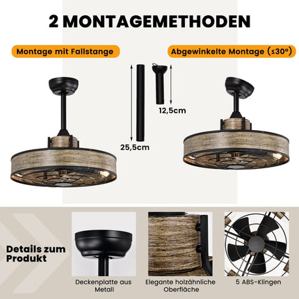 Ceiling Fan with Light, 50 cm, Remote and 4H Timer