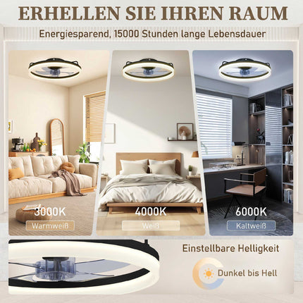 Ceiling Fan with Light, Remote, 50cm, 3 Colors, 6 Speeds