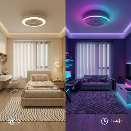 Ceiling Fan with RGB LED Light, Remote Control, Hidden Blades