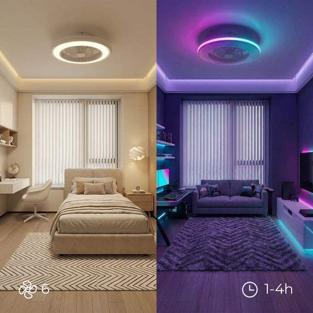 Ceiling Fan with RGB LED Light, Remote Control, Hidden Blades