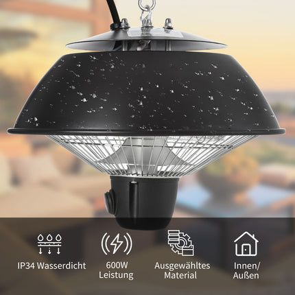 Electric ceiling heater 600W, black aluminium, patio use