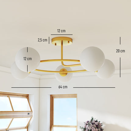 Ceiling Light, 5x G9 Sockets, Gold-White, 64 cm