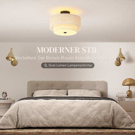 Ceiling Light with Double Linen Shades, Cream White